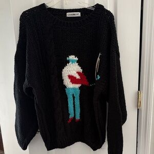 Club Monaco Black Crewneck Sweater with Colorblock Figure